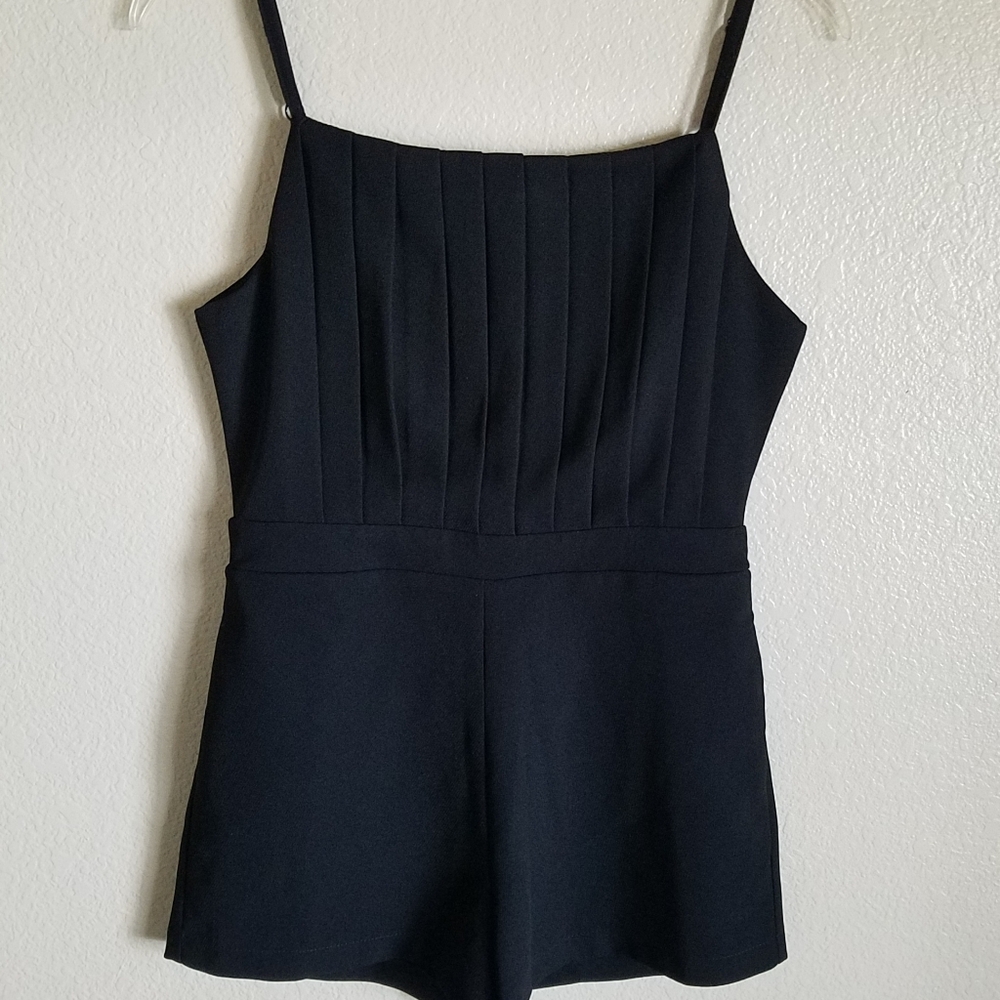 Solid Black Stylish Romper Pleated Front & Spaghetti Straps Size M